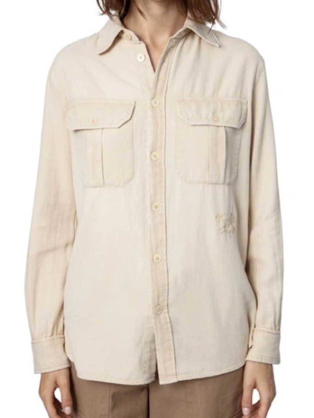 Zadig & Voltaire Teros Cotton Twill Cream Button-Up Shirt size M NWT